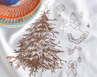 Tea Towel - Christmas Tree Flour Sack Towels - Kitchen Towels - Dish Towels - Tea Towels Flour Sack - Tea Towel Set - Screen Print Tea Towel