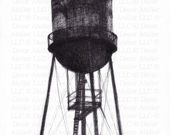 Brooklyn Water Tower Drawing - Free Shipping!