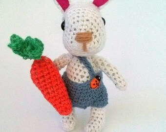 Crochet bunny, crochet bunny toy, knitted rabbit with carrot, bunny toys, stuffed bunny, stuffed easter bunny, amigurumi bunny with carrot