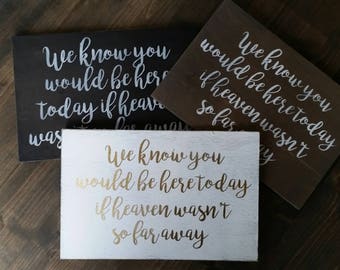 We know you would be here today if heaven wasn't so far away sign Wedding Sign - Dark Stained Wedding Sign - Rustic Wedding Decor 12x7 each