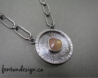 Yellow Sapphire Necklace, Gold Sapphire Pendant, Stamped Necklace, One of a kind Necklace