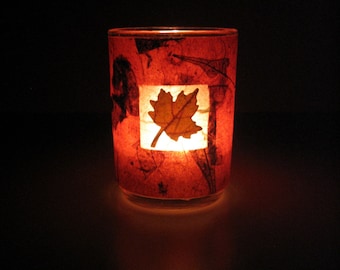 Real Autumn Maple Leaf Earth Light - botanical home décor, candle holder, pressed leaf, leaf, autumn, Canada, natural, woodland, glass, ooak