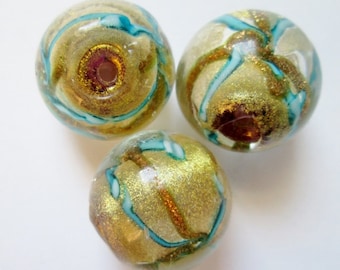 2 pcs Lampwork Glass Beads 16 mm, Focal Bead