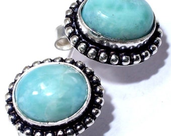 Larimar Stud Earrings in Silver Setting