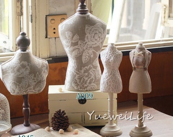 Mannequin Jewelry Display Stand, Wood and Fabric, Tabletop Home Decor- (ETA-MX05)