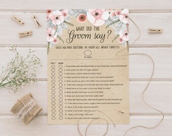 Bridal Shower Game // What Did The Groom Say // Instant Download// DIGITAL FILE Only