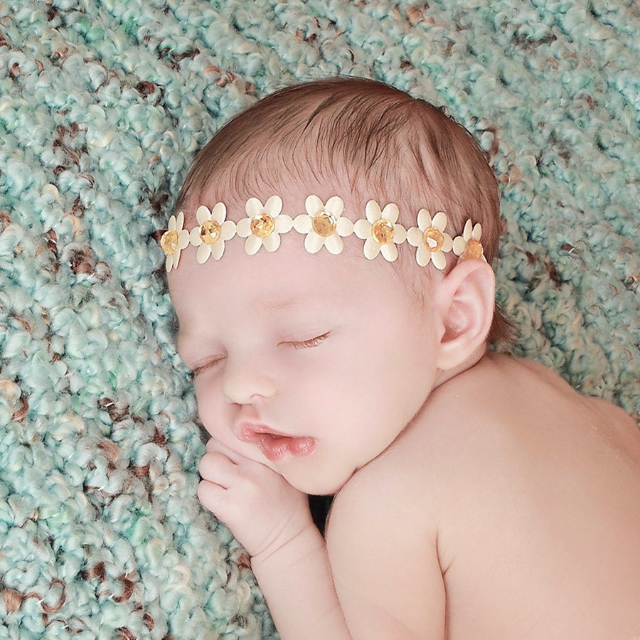 Baby Flower Halo Ivory Baby Headband Ivory and Gold Flower