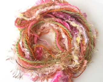 Gelati Art Yarn Bundle - Pink and Orange Novelty Yarns - Gift Ribbon - Scrapbooking Supplies