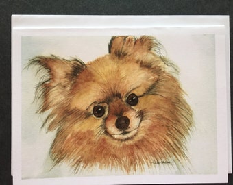 Pomeranian Watercolor Note Card