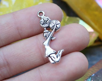 set of 50, cheerleader charms, silver charms, metal charms, bulk charms, 28mm x 10mm, boho charms, silver girl charms,