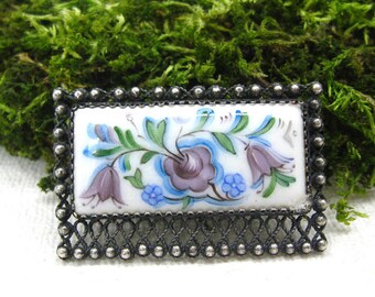 Russian Finift enamel brooch for mom lilac bell flower jewelry folk art enamel painting collectible rare vintage brooches gift mothers day
