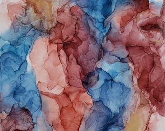 Blue, Red and Gold Glittered Alcohol Ink Painting