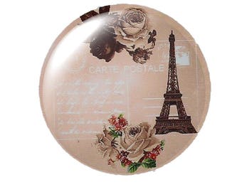 Set of 2 cabochon 25mm round glass Eiffel Tower