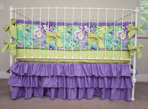 Floral Emerald Baby Girl Crib Bedding in Emerald Purple and