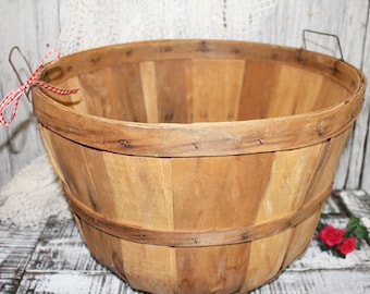 Vintage Apple Basket, Large Wooden Apple Basket, Split Wood Bushel Basket, Orchard Basket Natural Farm Produce Rustic Primitive Decor