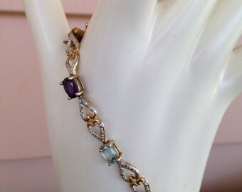 Vintage Rhinestone Tennis Bracelet, R925 Silver Eight Colored Stones
