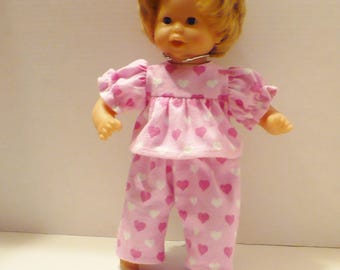 12 in Corolle or Baby Alive Pink Flannel Pajamas with Hearts