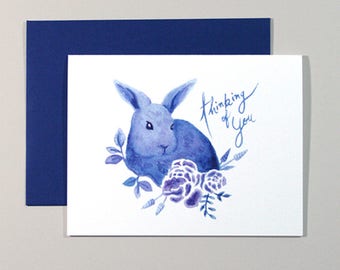 Blue Bun Card // Thinking of You Card, Love Card, Miss You Card , Bunny Card