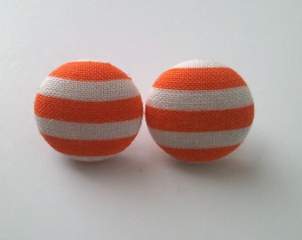 Orange and white striped button earrings
