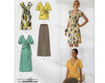 Faux Wrap Dress Faux Wrap Top & Pants Pattern SIMPLICITY 2369 UNCUT FF bust 31.5-38" Raglan Sleeves V-neck Dress Surplice Dress Surplice Top