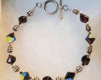Vintage Sterling Silver & Glass Bead Bracelet - 7 1/2" long - Marked 925 - Very Nice!