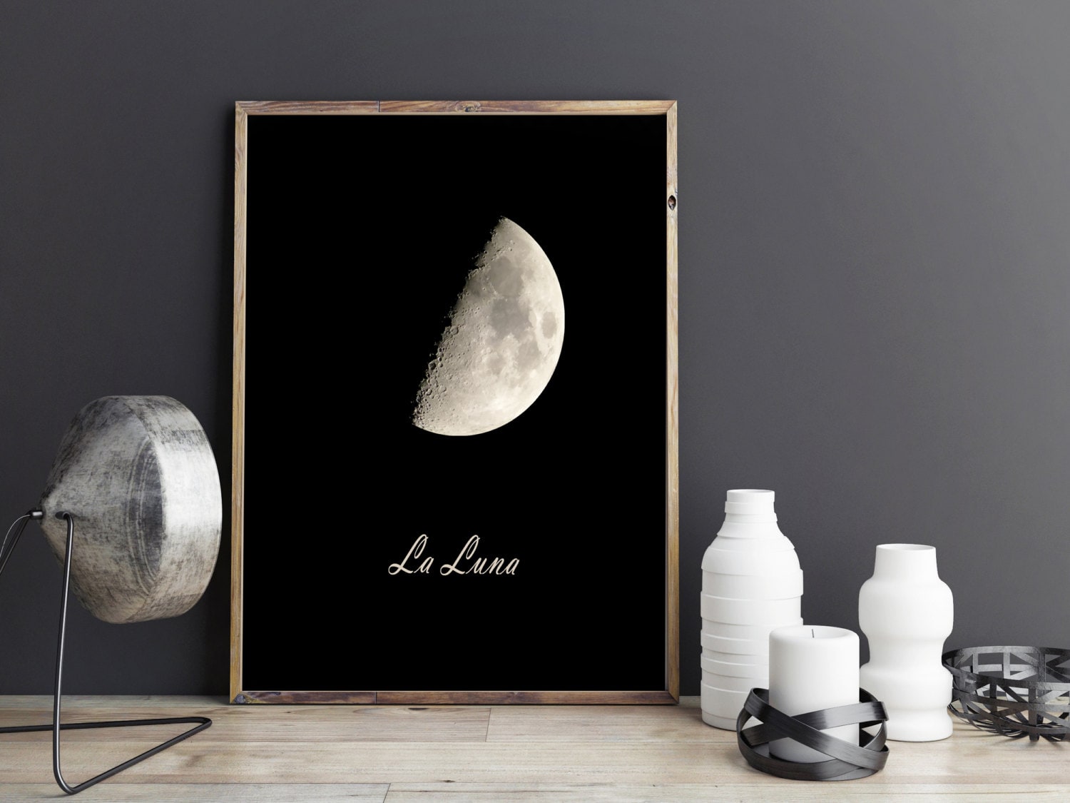 Moon print Half moon wall art La luna printable art Night