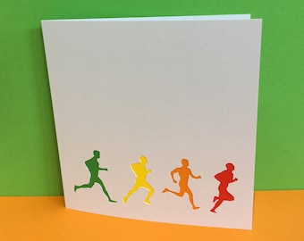 Running Card, Marathon Card, Card For a Runner - Paper Cut - Handmade Greeting Card - Blank Card