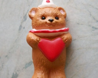 Vintage Signed Hallmark Cards, Inc Teddy Bear brooch,clown,heart,2" by 7/8",fun,pin,hat,scarf,party