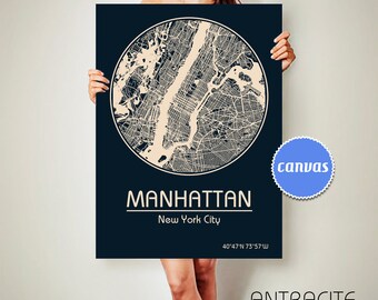 MANHATTAN New York CANVAS Map Manhattan New York Poster City Map Manhattan New York Art Print Manhattan New York