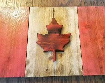 Rustic wood Canadian Flag 20"X13"