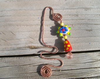 Handmade Glass Lampwork Bead Bookmark with Copper Wire