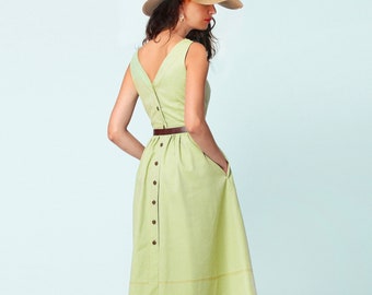 Summer dress Cotton fashion dress Sleeveless dress Midi dress Сasual dress Dress with pockets Dress with a lush skirt Dress with open back