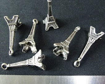 Destash (6) Paris France Eiffel Tower Charms - for pendants, jewelry making, crafts, scrapbooking