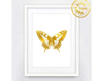 Printable wall art Digital Prints Home decor gold foil print butterfly printable prints