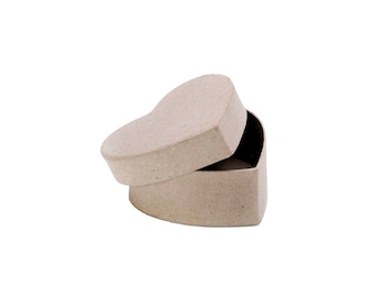 Paper Mache Heart Shaped Cardboard Box - 3.5 x 3.5 x 1.5 Inch with Lid depth of .75 Inch - Valentine's Day Craft Supplies