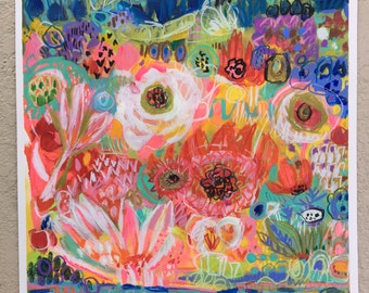 Abstract Painting Bohemian Landscape Mixed Media on Paper 18 x 24 by Karen Fields