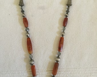 Vintage Carnelian, Labradorite, and Silver Necklace