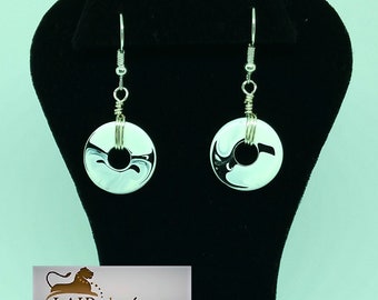 Black and White Swirl Disc Earrings