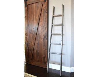 Tapered Gary Wash 6 ft Blanket Ladder, Vintage Quilt Ladder, Rustic Pinewood Ladder, Bedroom & Bathroom Robe and Towel storage
