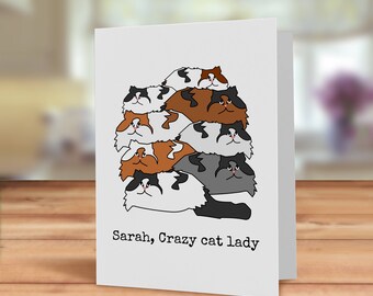 Crazy cat lady card, Cat Birthday card, personalised cat card, custom cat Birthday card, Cute cat card, cat card for her, funny cat card,
