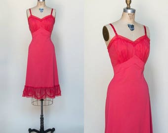 1960s Shadowline Slip --- Vintage Red Nylon Slip