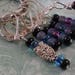 Beaded Lanyard Necklace, Ring of 5 Removable Stitch Row Markers + Turn Dial Counter Register Tally, Heart Clasp, OWL Black Purple Navy Blue