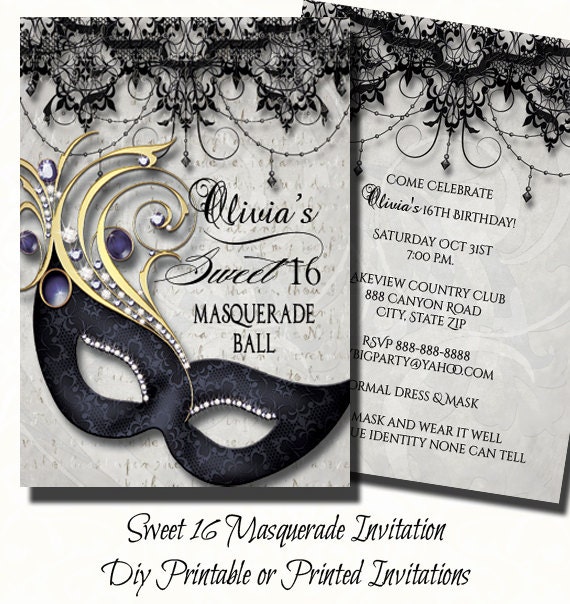 Sweet Sixteen Masquerade Party Invitation Masquerade Invite