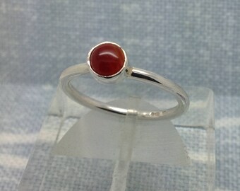 Carnelian ring, silver, handmade, gift boxed, free post. Stacking ring. Stackable ring.
