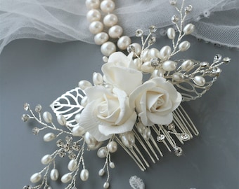 Rose hair comb Bridal hair comb Rose Wedding hair comb Bridal hair flower Bridal headpiece Bridal hair accessories Wedding hair accessories