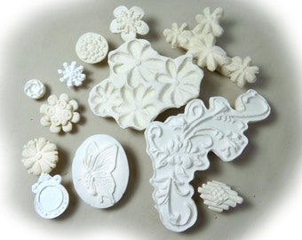 ceramic stamps - clay stamps -texture stamps -soap stamp -pottery stamps -One time grab bag of ( 12 ) bisque stamps - ( 287 )