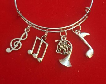 Silver French Horn Themed Charm Bracelet