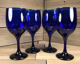 Vintage (1980's) Libbey Cobalt Blue Water Glasses (Set of 4)