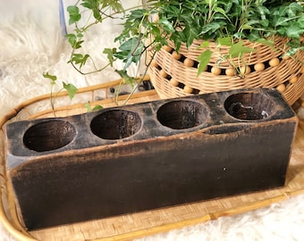 Painted Black Wooden Sugar Mold Candleholder