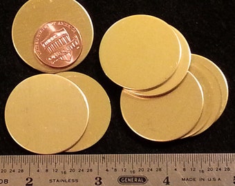 18 gauge solid Brass circle disc with or without holes - 1-1/4" round - Stamping Tags Label pendants luggage and more